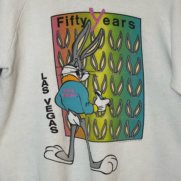 Vintage Bugs Bunny Crewneck Sweatshirt Small Las Vegas White 80s Cartoons - Picture 3 of 4